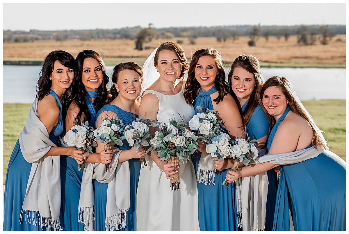 Houston Winery Wedding Venue | Blue bridesmaid dresses Emery's Buffalo Creek 