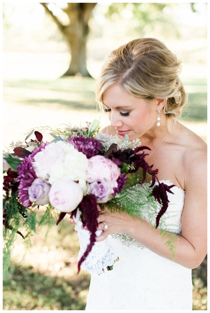 Sara and her purple inspired rustic chic bridal bouquet 