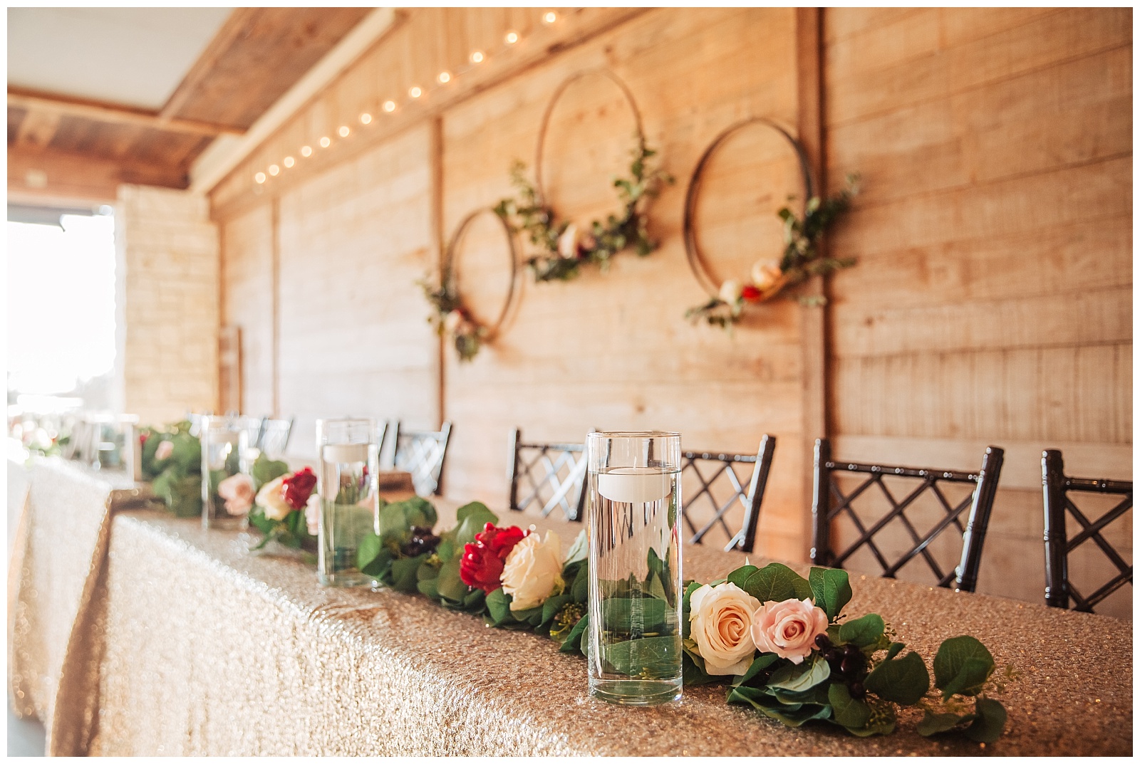 Glam Burgundy and Blush Wedding Bridal Party table | Emery's Buffalo Creek 