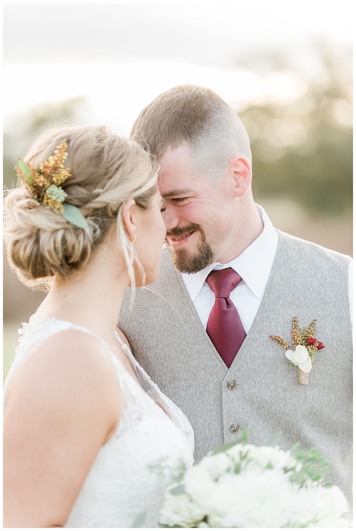 The couple after the outdoor wedding ceremony at Emery's Buffalo Creek | Fall Wedding Theme