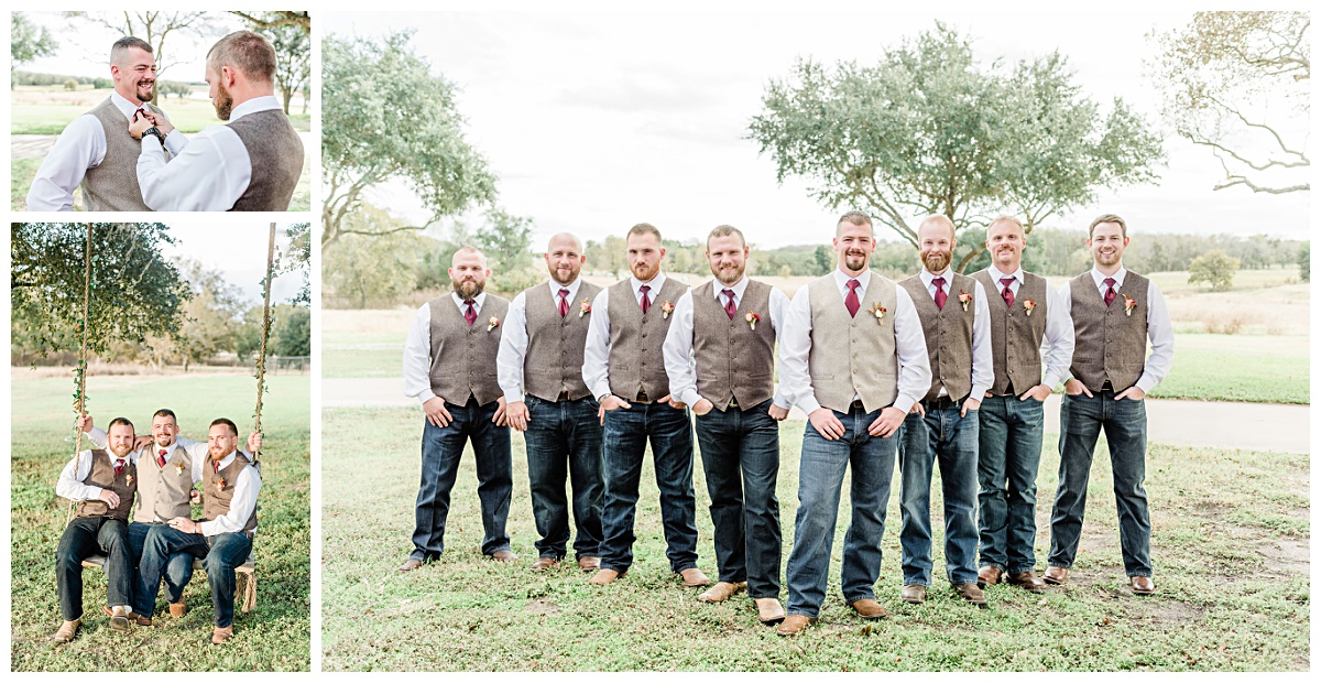 The Groom with groomsmen | Rustic Fall Wedding at Emery's Buffalo Creek 