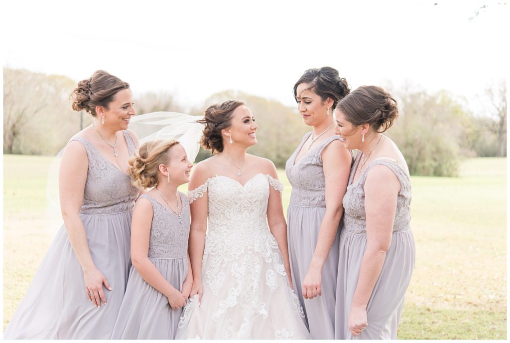 Soft grey Bridesmaid dresses for a Farmhouse style wedding at Emery's Buffalo Creek 