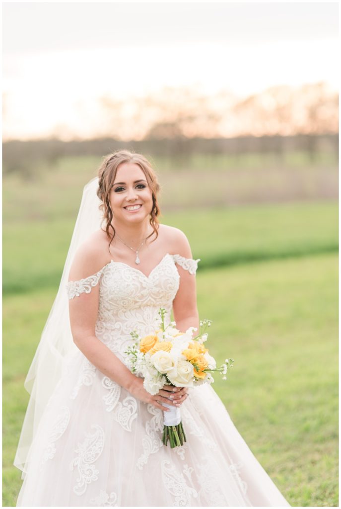 Yellow Farmhouse style Bouquet for a Happy Bride at Emery's Buffalo Creek in Bellville, TX 
