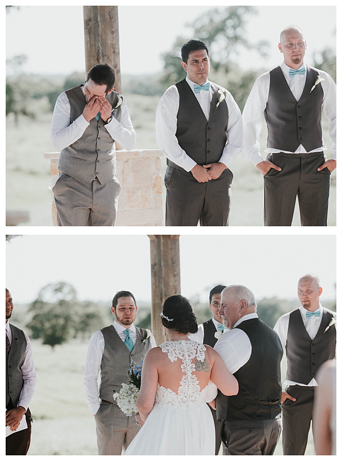 Groom's reaction to his Bride at Emery's Buffalo Creek | Gazebo Ceremony at Houston's only Wedding Winery Venue