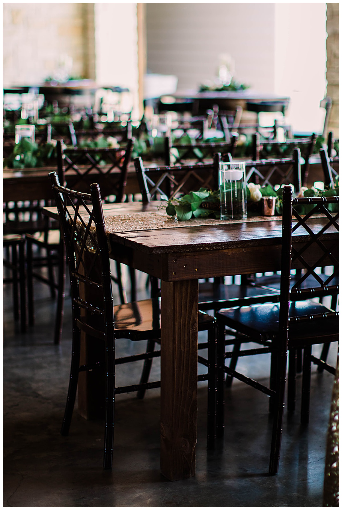 Rustic Glam Farmhouse tables at Houston Winery wedding venue 