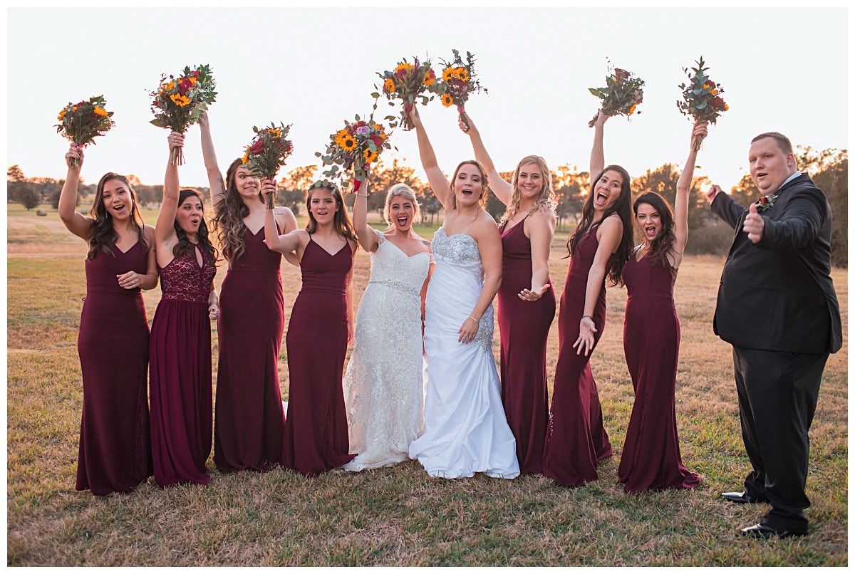 Autumn Sunflower wedding Bridal party at Houston's only winery wedding venue