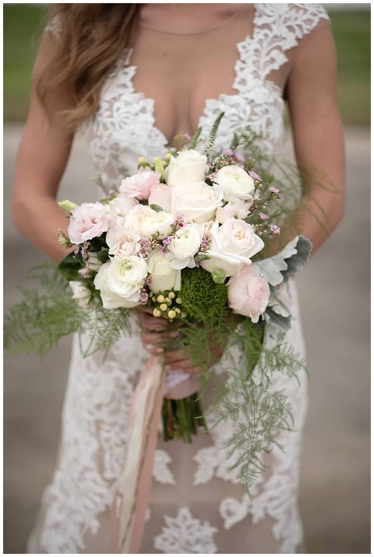 Classic Blush and Cream Hand-tied Bridal Bouquet for a Winter Wedding by Emery's Buffalo Creek Floral team 