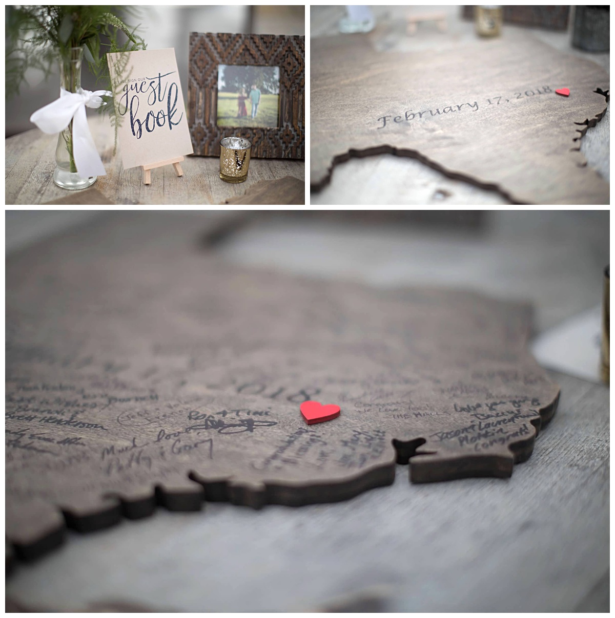 Making memories with Wooden Crafted Texas shaped Guest sign-in Book at Emery's Buffalo Creek  