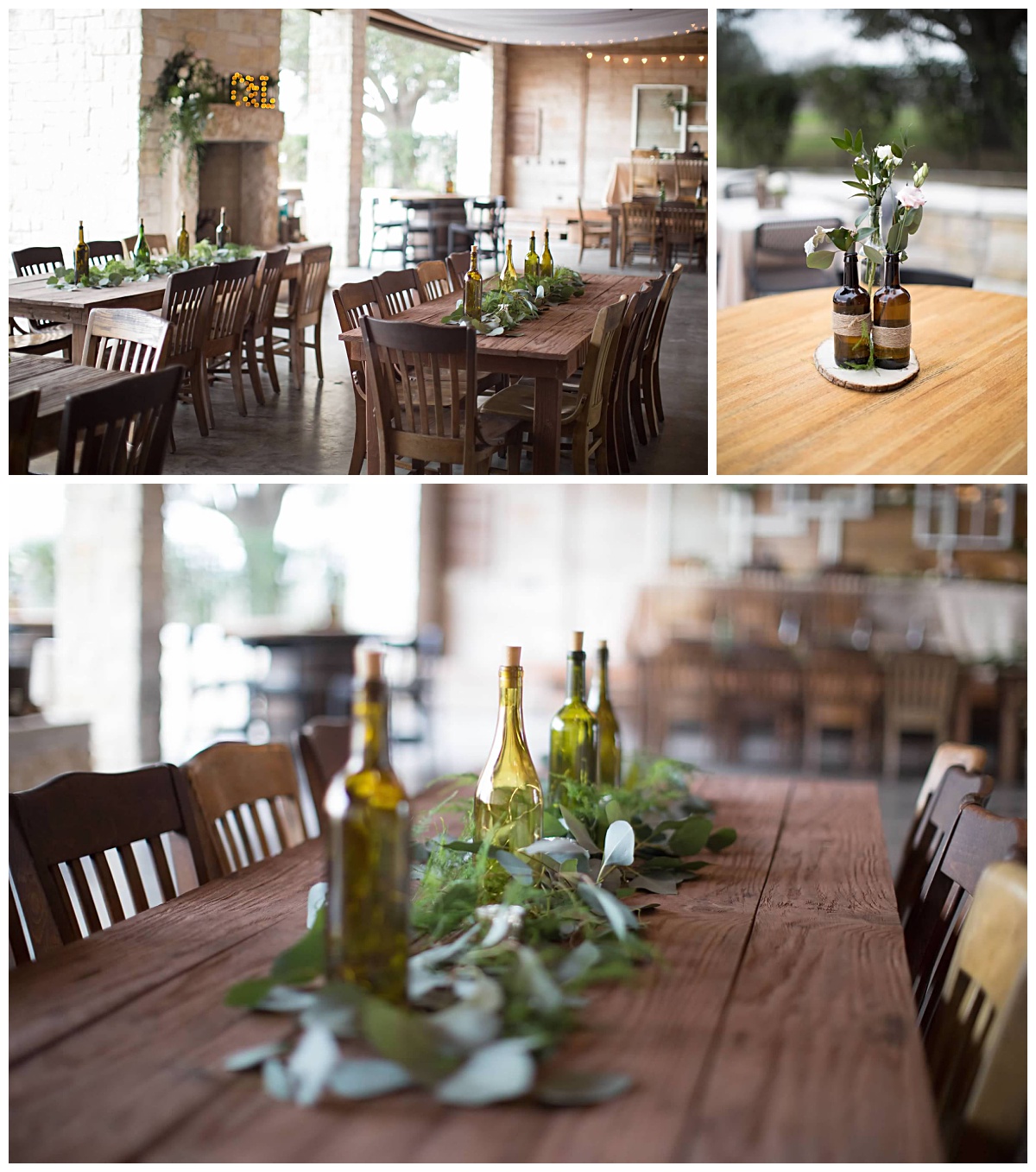 Simple Winery Reception Decor on Farm Tables for a relaxed Texas Wedding by Emery's Buffalo Creek 