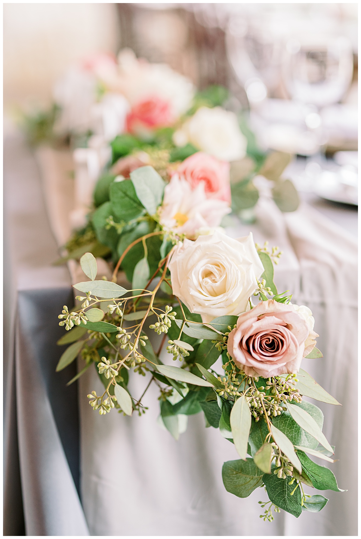 Seeded Eucalyptus foliage and roses from Wild and Lush style shoot | Alicia Yarrish Photography  