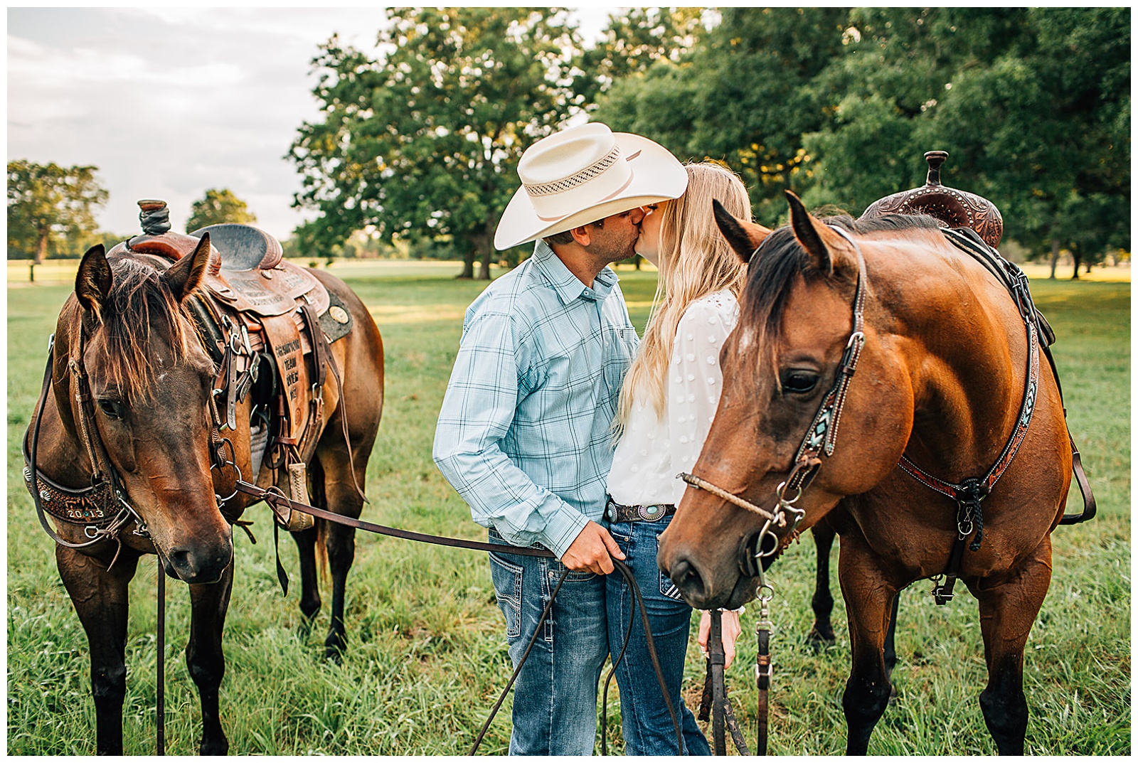 Engagement photo of Bride and Groom  with their horses