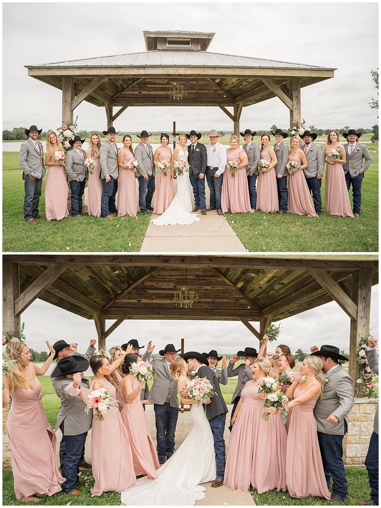Texas Wedding Bridal party poses at Emery's Buffalo Creek at the Gazebo 