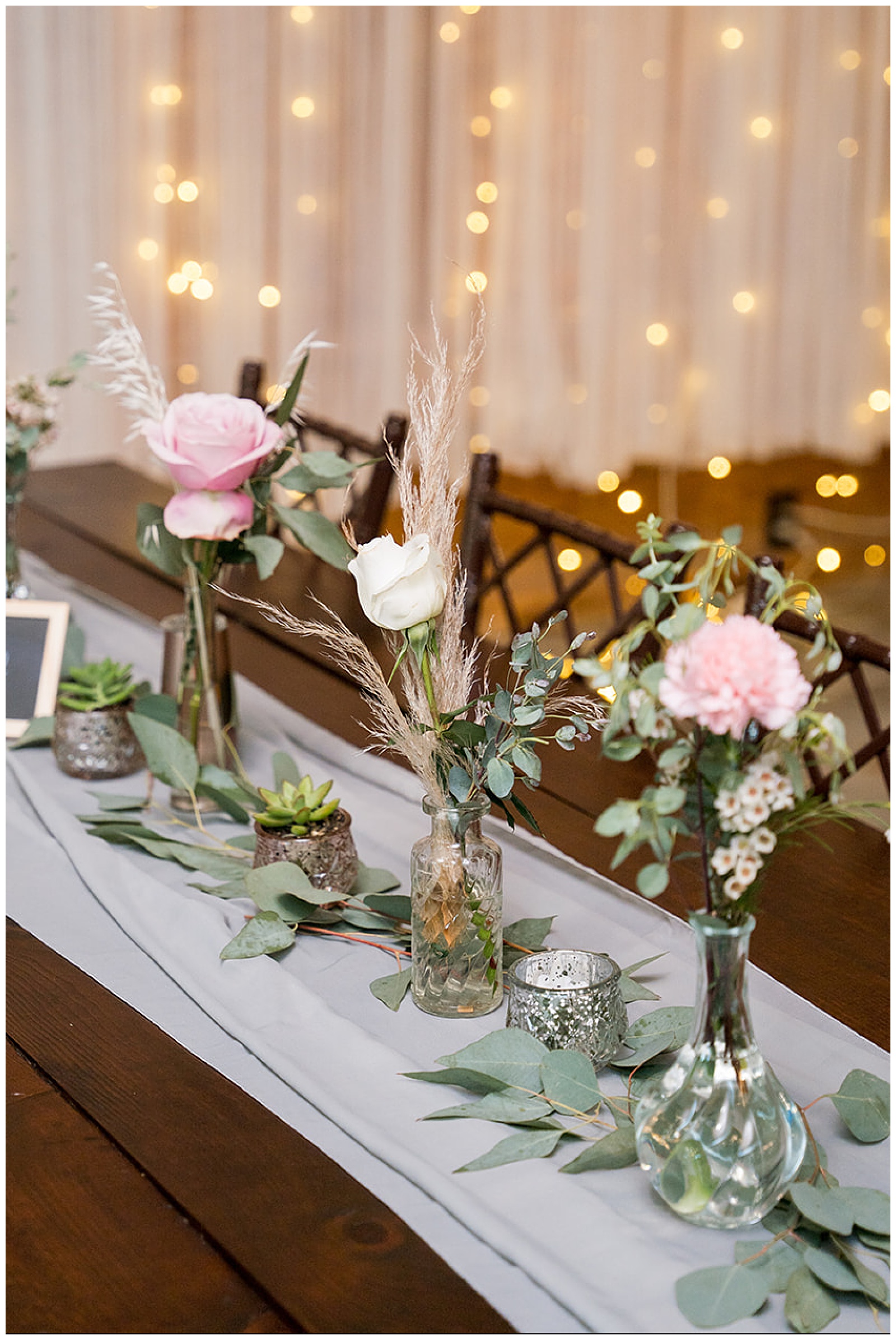 Simple decorations and Succulents for the Farmhouse tables at Emery's Buffalo Creek